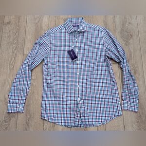 $495 Mens Ralph Lauren Purple Label Plaid LS Button Up Shirt Purple Medium